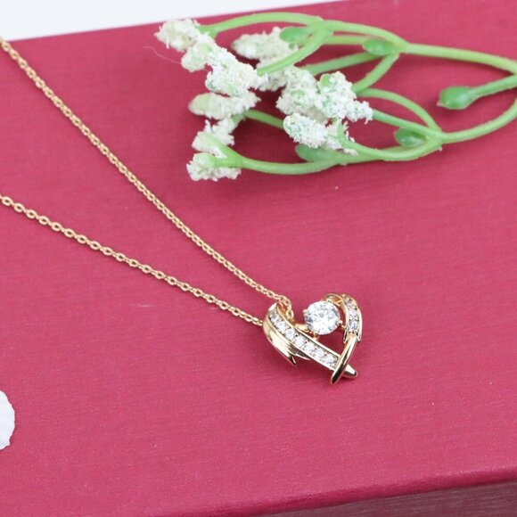 "Rose Gold Heart Pendant Necklace with Sparkling Stone Accents, XPBL0870 - Picture 10 of 13